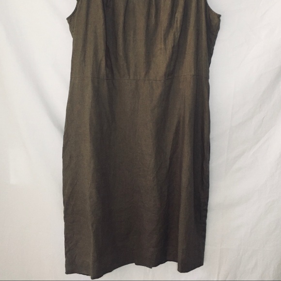 Ann Taylor Loft Khaki Green Linen Dress Sz 14 - Picture 2 of 5